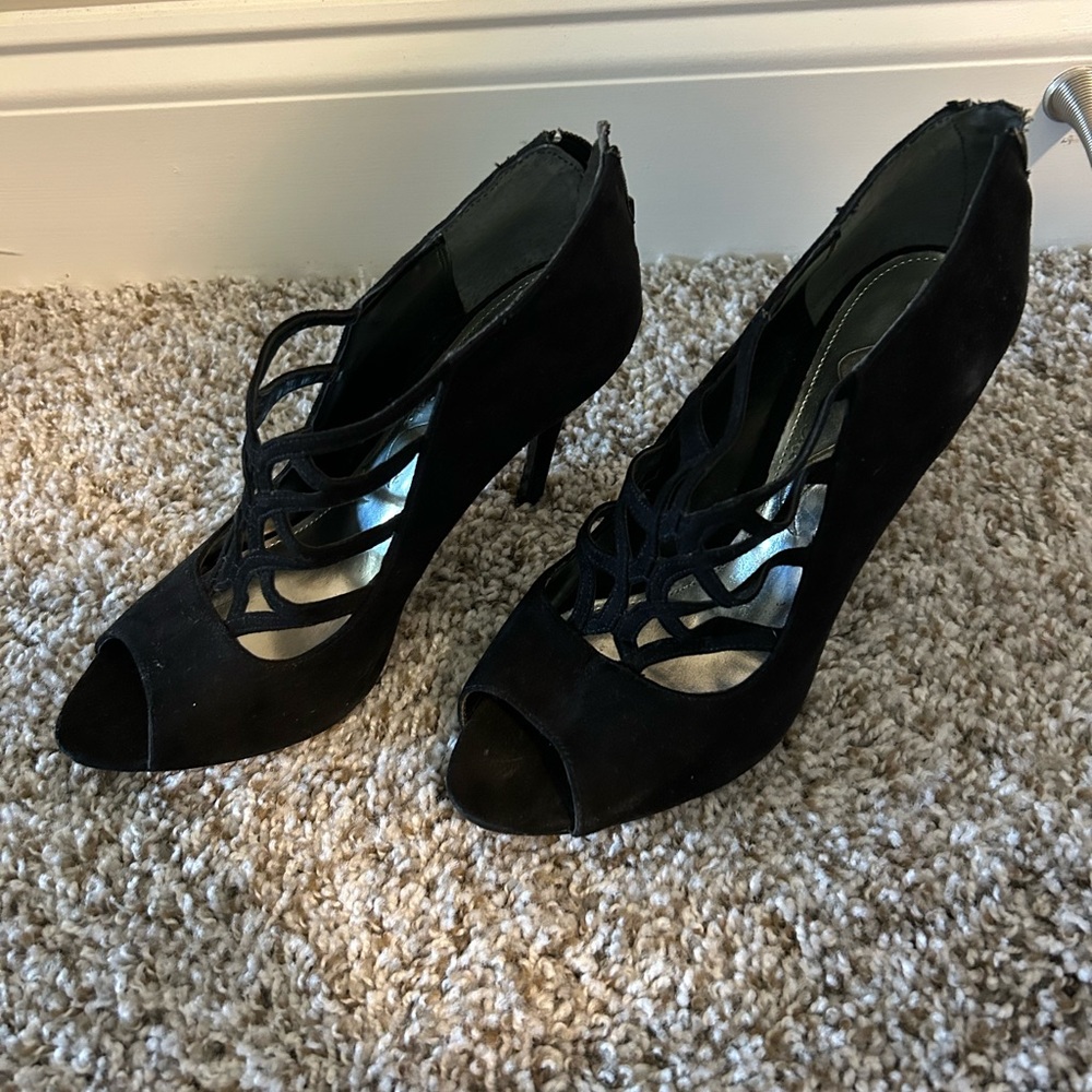 Nina Black Stiletto Heels with Peep-Toe Design